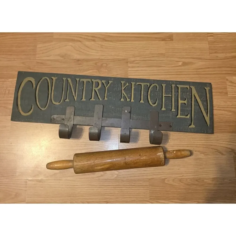 Vtg Country Kitchen Wall Sign With Hanging Rolling Pin Farmhouse Country Cottage